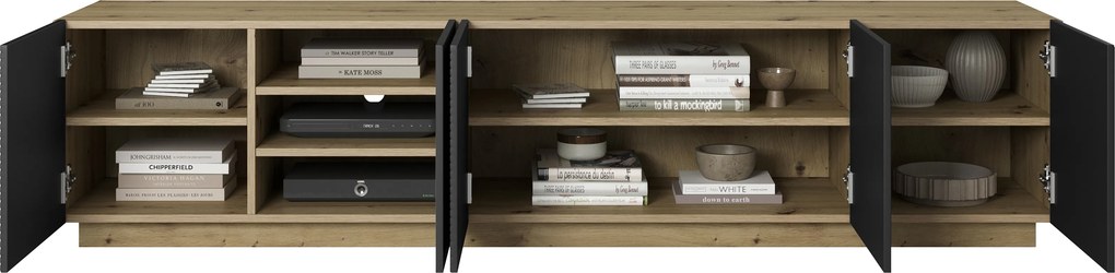 TV skrinka Asha 200 cm päťdverová - dub artisan / čierny mat