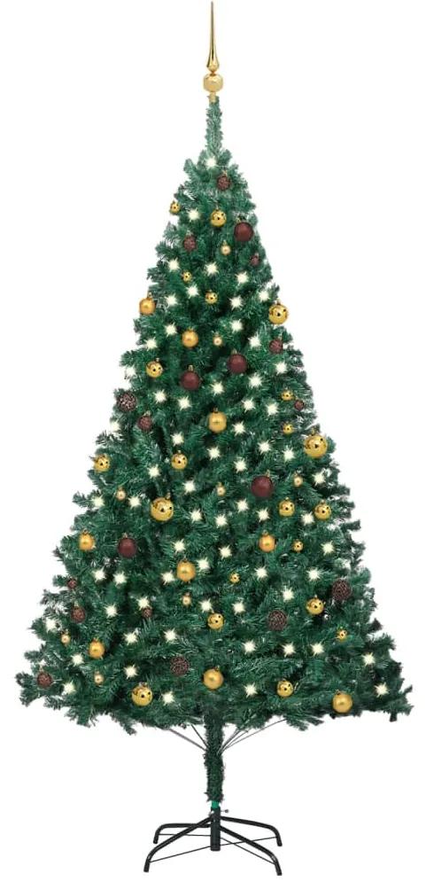Osvetlený umelý vianočný stromček s guľami, zelený 240 cm 3077538