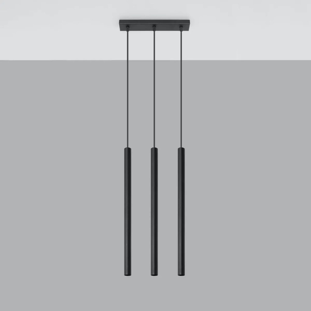 Závesné svietidlo Pastelo, 3x čierne kovové tienidlo