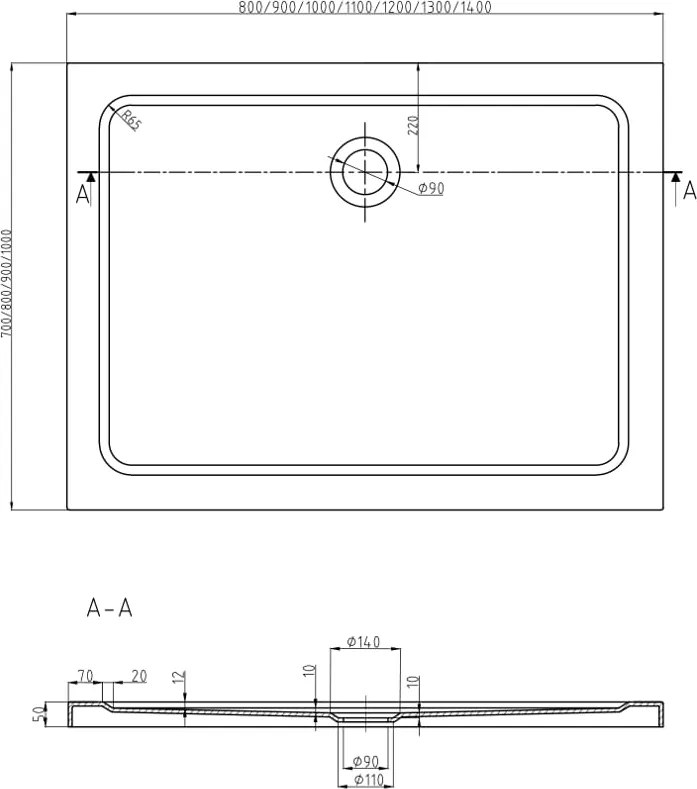 Mexen Flat obdĺžniková tenká sprchová vanička 100 x 80 cm, biela, chrómový sifón - 40108010
