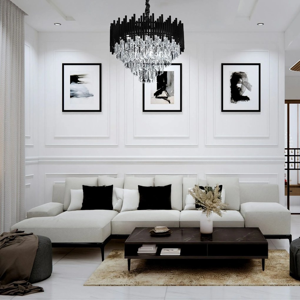 Toolight Toolight, krištáľové závesné svietidlo 50cm, 7xE14, G063-CP, čierna, OSW-08690