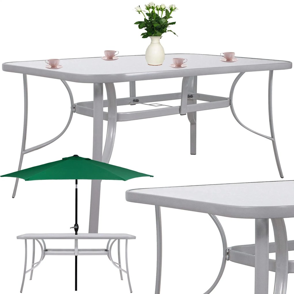 PreHouse Záhradný stôl 150cm: kov + sklo, šedý