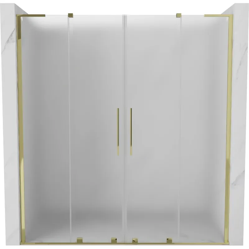 Mexen Velar L Duo, posuvné sprchové dvere do otvoru 180 cm, 8mm sklo námraza, zlatá lesklá, 871-180-003-32-50