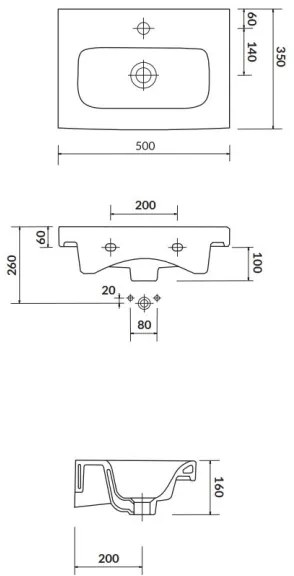 Cersanit K116-008 - Zápustné umývadlo MODUO SLIM 35x50 cm keramika/biela lesklá