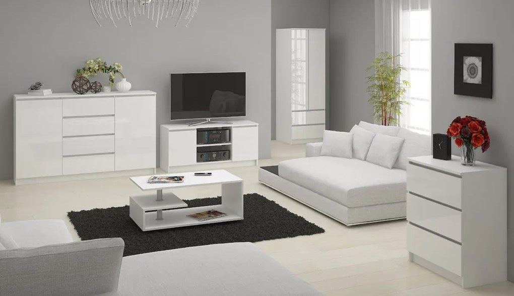 Komoda Kuba 120 cm 8 zásuviek biela lesk