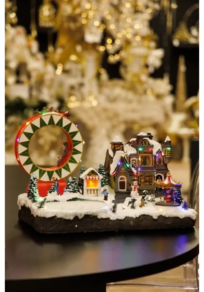 LED RGB Vianočná pohyblivá dekorácia s hudbou 30xLED/1,5W/230V zasnežená dedinka