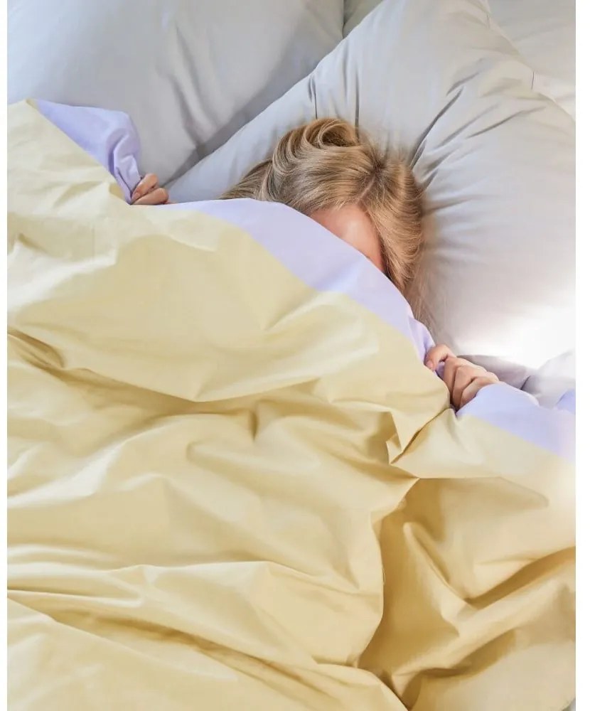 Bielo-béžové bavlnené obliečky na jednolôžko 140x200 cm Block – Hübsch