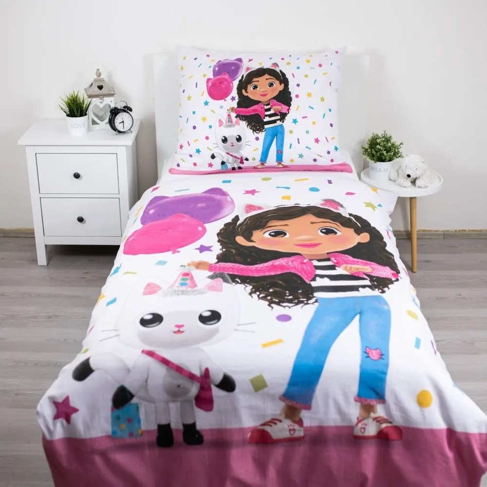 Bavlnené posteľné obliečky Gábinin kúzelný domček – motív párty konfety - 100% bavlna - 70x90 cm + 140x200 cm