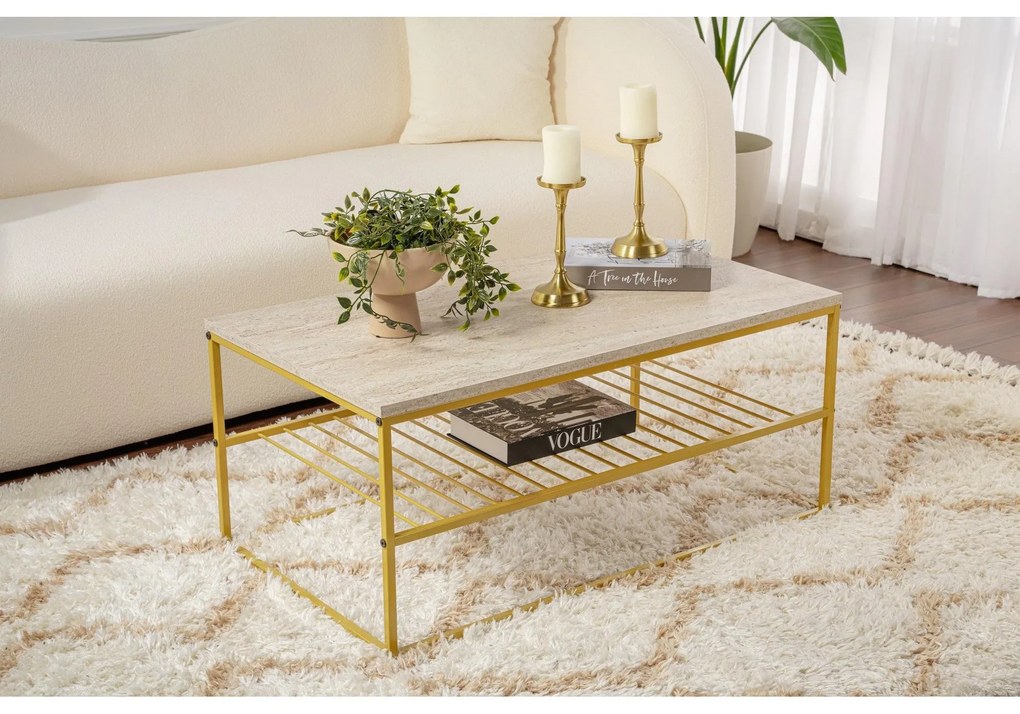 Konferenčný stôl Asude - Gold, Travertine