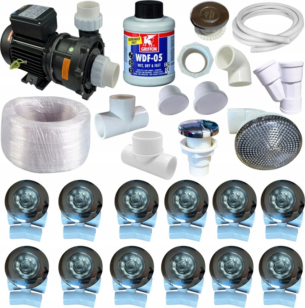 Sada na hydromasáž 12 trysiek B09 Čerpadlo 1500 W Montáž vane Jacuzi Bali