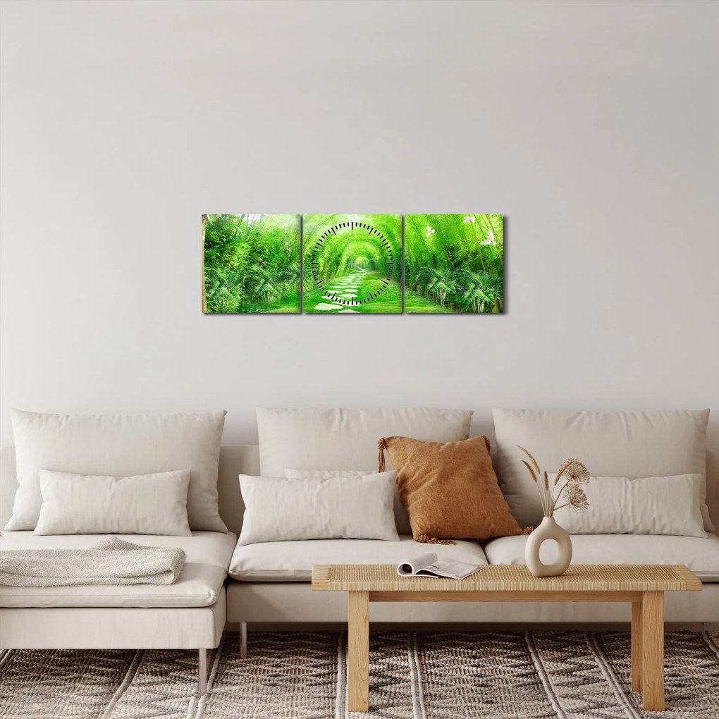 Obraz - Výhľad na tropickú záhradu (s hodinami) (90x30 cm)