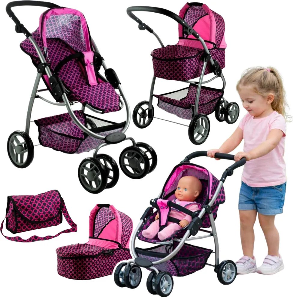 Kočík pre bábiky Alice Deep, kočík, prenosná postieľka 2v1