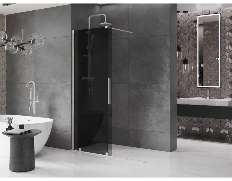 Mexen Velar, sprchová zástena s posuvnými dverami Walk-in 150 x 200 cm, 8mm šedé sklo, brúsená oceľ, 871-150-000-43-97
