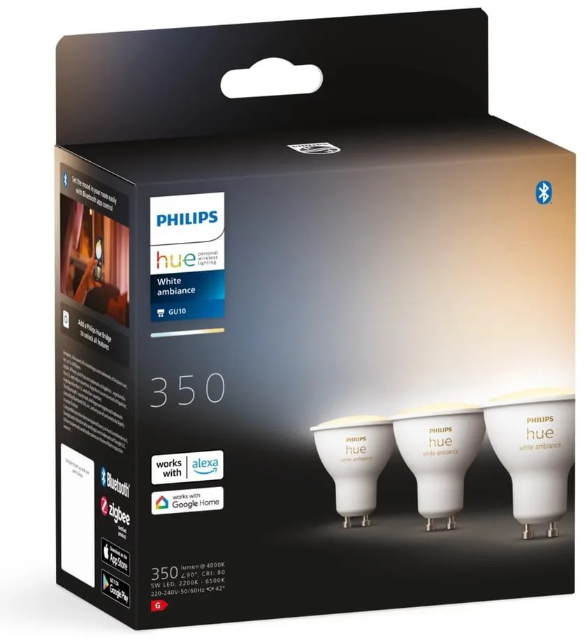 LED žiarovky v súprave 3 ks GU10, 4 W White ambiance – Philips Hue