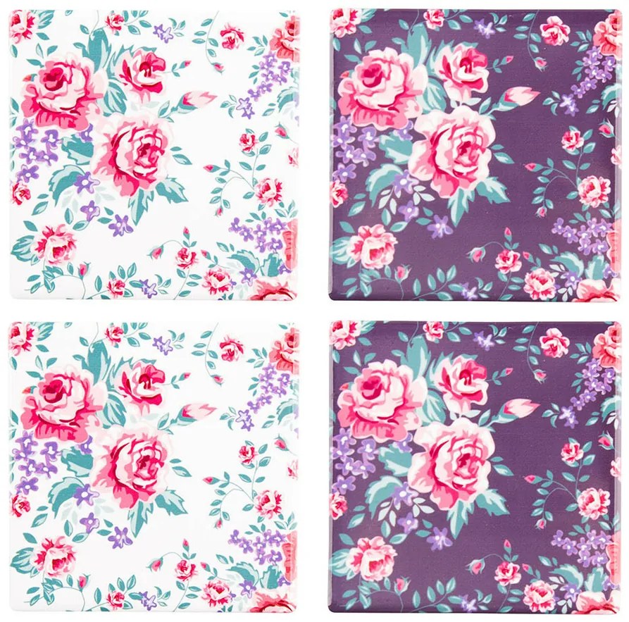 Altom Keramická podtácka Floral, 10 x 10 cm, sada 4 ks