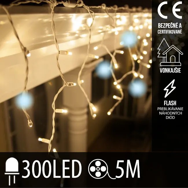 Vianočná led svetelná záclona vonkajšia flash - 300led - 5m teplá biela/studená biela