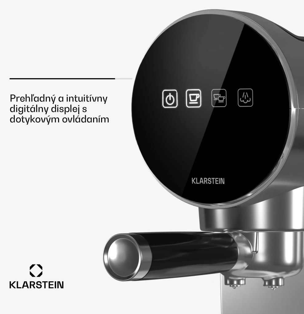 Klarstein Furore, pákový kávovar, 1380 W, 20 bar, digitálny displej, 2 šálky, kompaktný, nehrdzavejúca oceľ