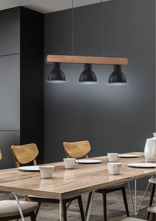 CLX Závesné svetlo nad jedálenský stôl v škandinávskom štýle BADAJOZ, 3xE27, 60W, čierna