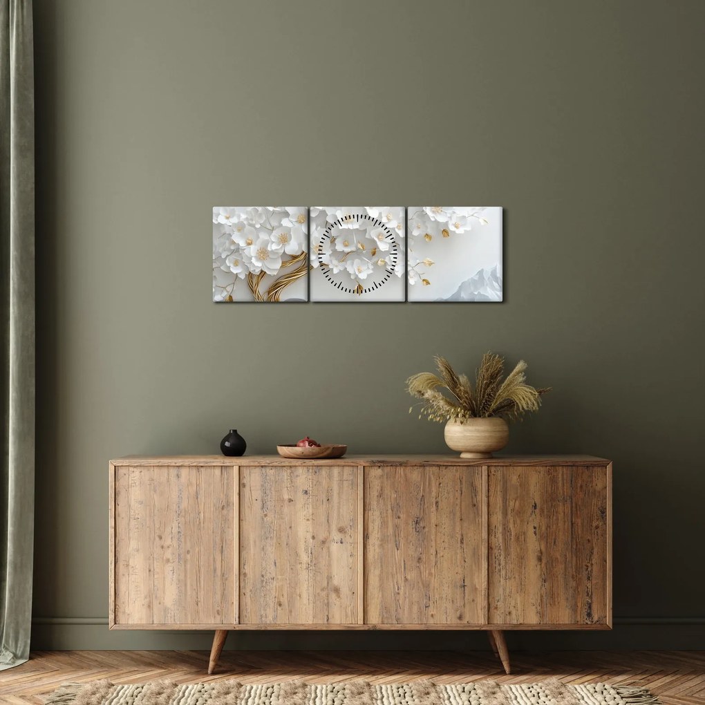 Obraz – 3D elegantný strom života (s hodinami) (90x30 cm)
