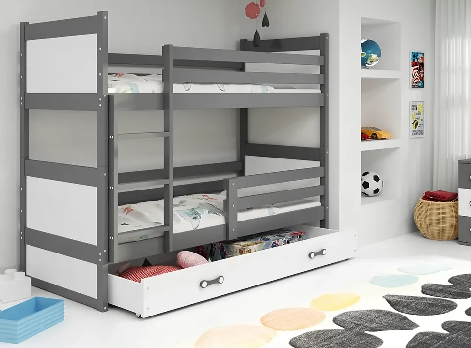 Interbeds Rico poschodová posteľ 190cm x 80cm borovicové drevo sivo-biela