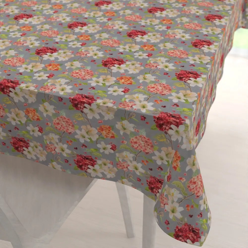 Biante Dekoračný obdĺžnikový obrus PML-092 Hortenzie a ľalie na sivom 50x100 cm