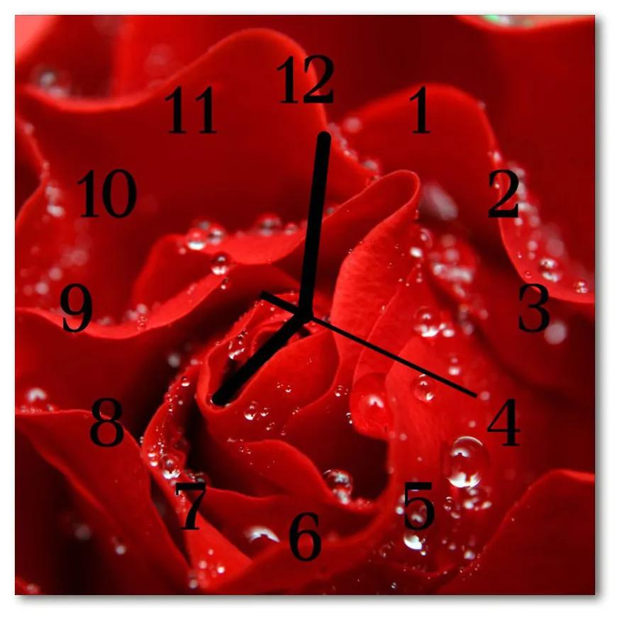 Sklenené hodiny štvorcové Ruže 30x30 cm