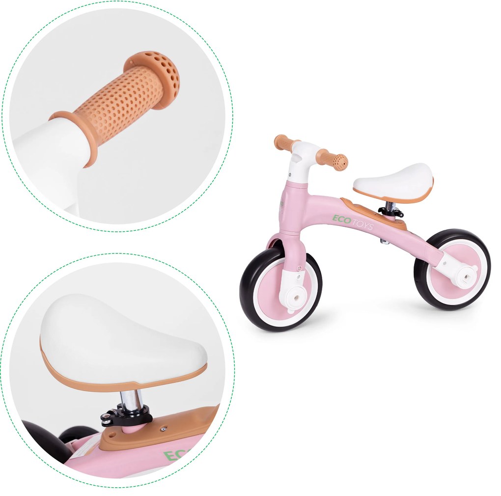 Odrážadlo/ Balančný bicykel s pedálmi 3v1 ružové, ECOTOYS