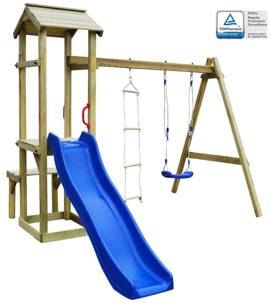 vidaXL Drevené detské ihrisko šmýkačka, húpačka, rebrík 238x228x218 cm