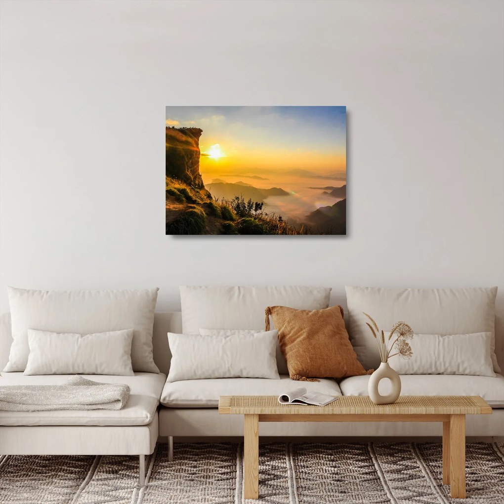 Sklenený obraz údolia v rannej hmle (70x50 cm)
