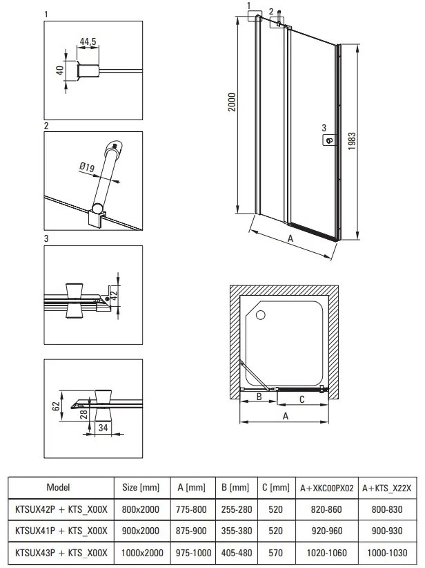 Deante Kerria Plus, 1-krídlové sprchové dvere 100x200 cm, 6mm číre sklo, čierny profil, DEA-KTSUN43P