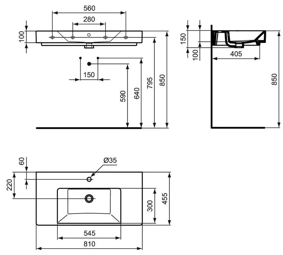 Ideal Standard Strada - Nábytkové umývadlo 810x455 mm, glazovaná spodná strana, s prepadom, biela K081001