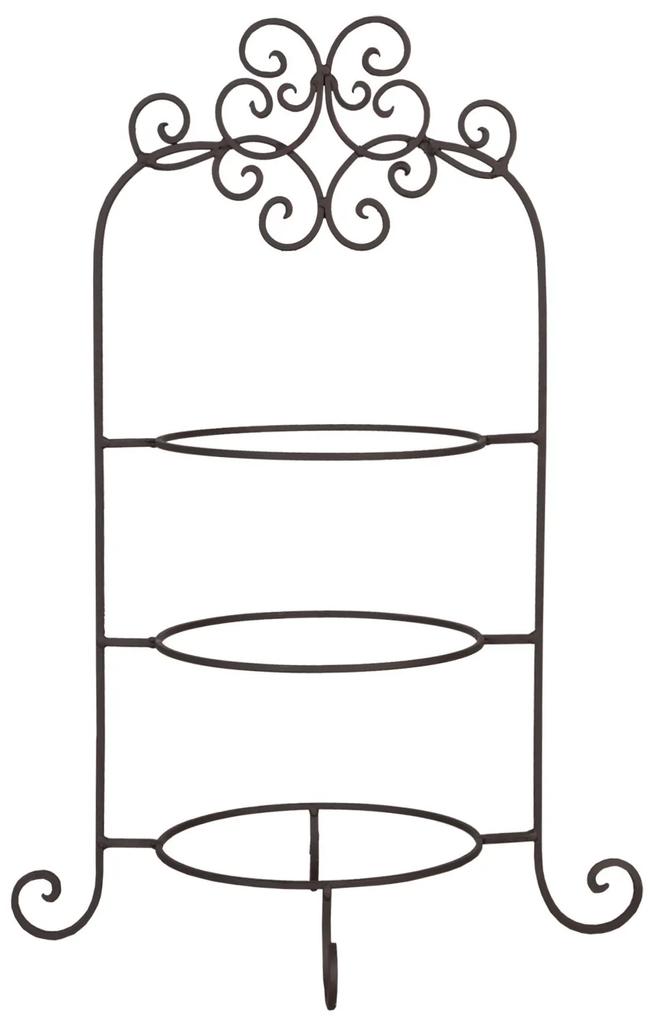 Hnedý kovový ozdobný stojan na taniere trojposchodový - 36 * 28 * 54 cm