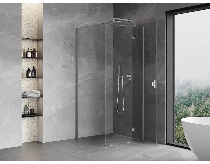 Mexen, Mexen Mist H T sklopný sprchový kút pravý 75 x 75 cm, priehľadný, chróm - 8A5T-075-075-01-00-P