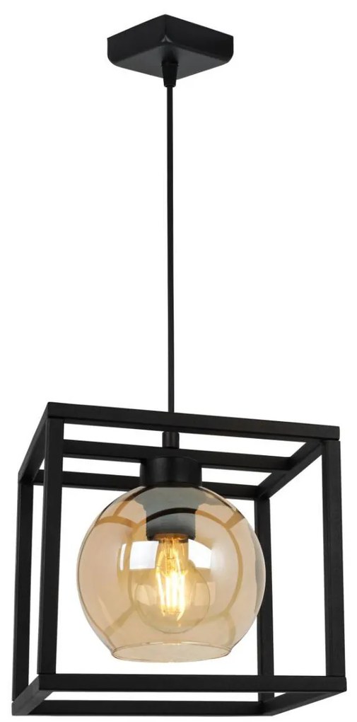 Závesné svietidlo Haga Cage, 1x medové sklenené tienidlo v kovovom ráme