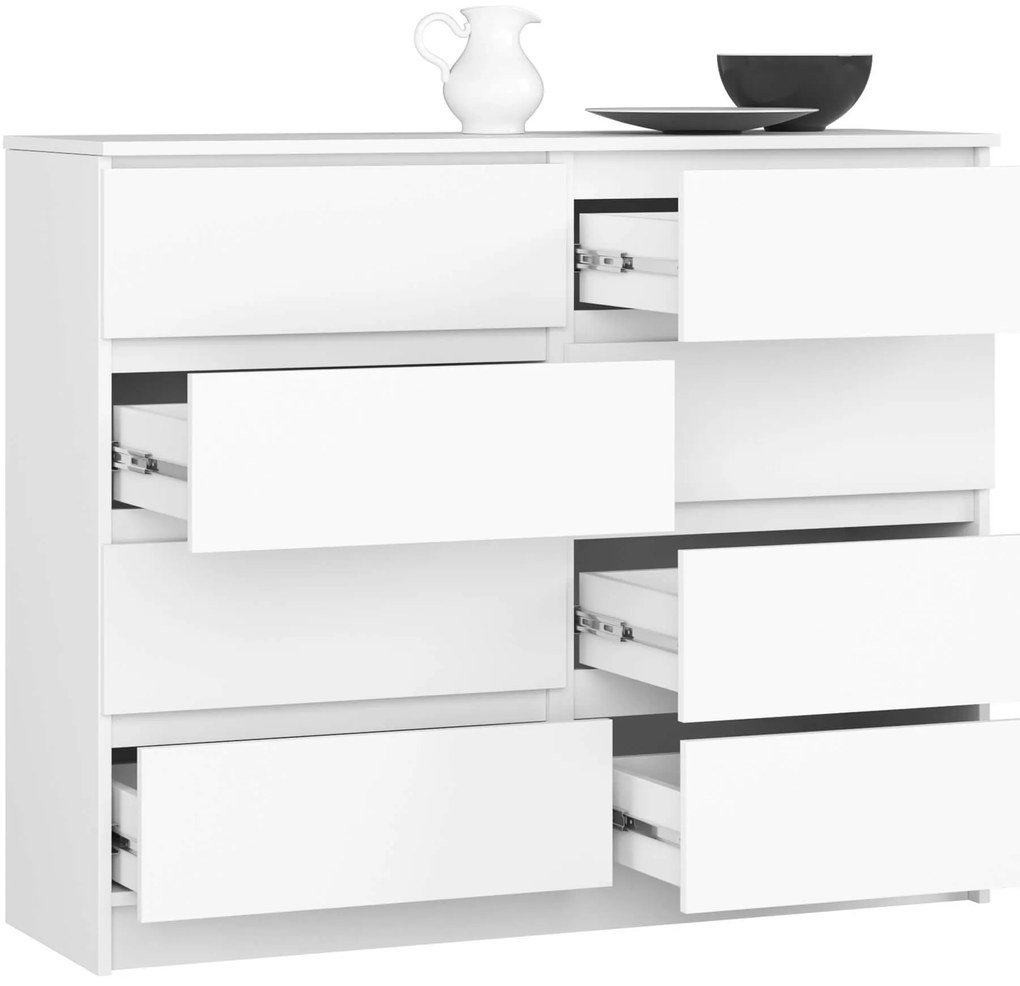 Komoda Kuba 120 cm 8 zásuviek biela