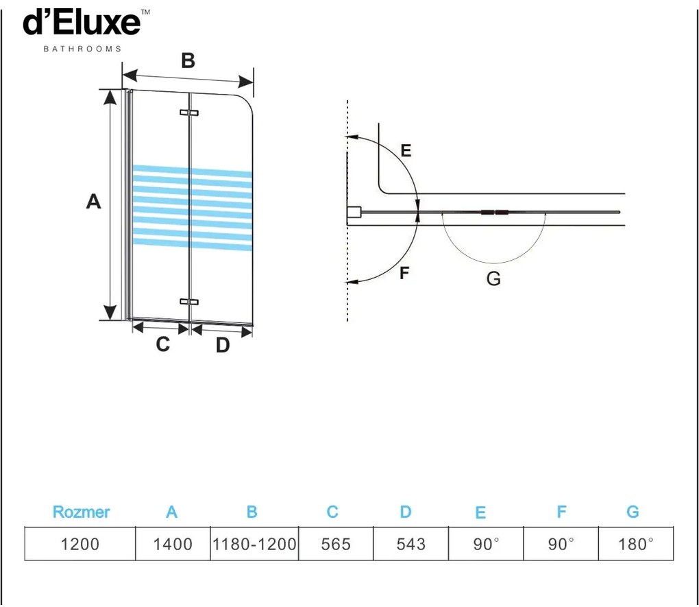D‘Eluxe - VAŇOVÉ ZÁSTENY - Vaňová zástena STRIPE ST12P Pravá montáž xcm vaňová zástena vzorovaná číre 6 chróm pravá spúšťania a zdvíhania 120 140 120x140