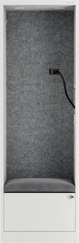Akustická kabína SALLY MentalBox 600 mm – biely korpus, sivé sedadlo