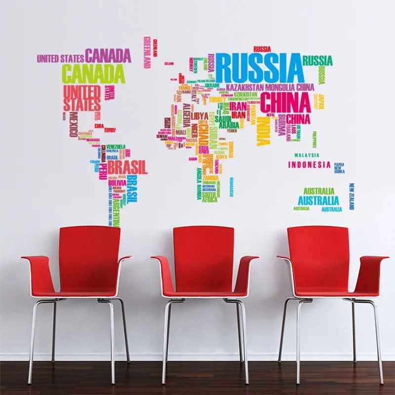 Veselá Stena Samolepka na stenu na stenu Farebná mapa Sveta