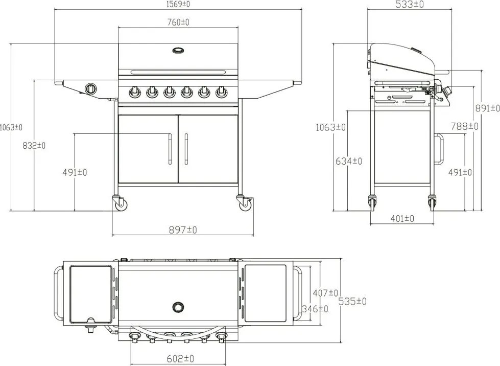Plynový nerezový BBQ gril so 6 horákmi + bočným horákom CHICAGO