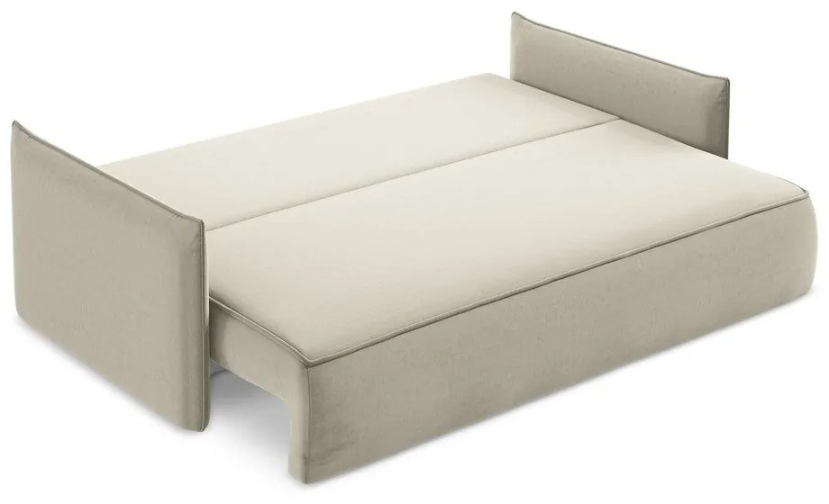 Béžová zamatová rozkladacia/s úložným priestorom pohovka 225 cm Hula – Makamii