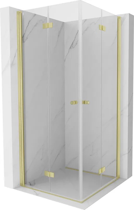 Mexen Mist-F Duo, skladací sprchový kút 70 x 70 cm, číre sklo, zlatý matný profil, 8A6-070L-070P-55-00