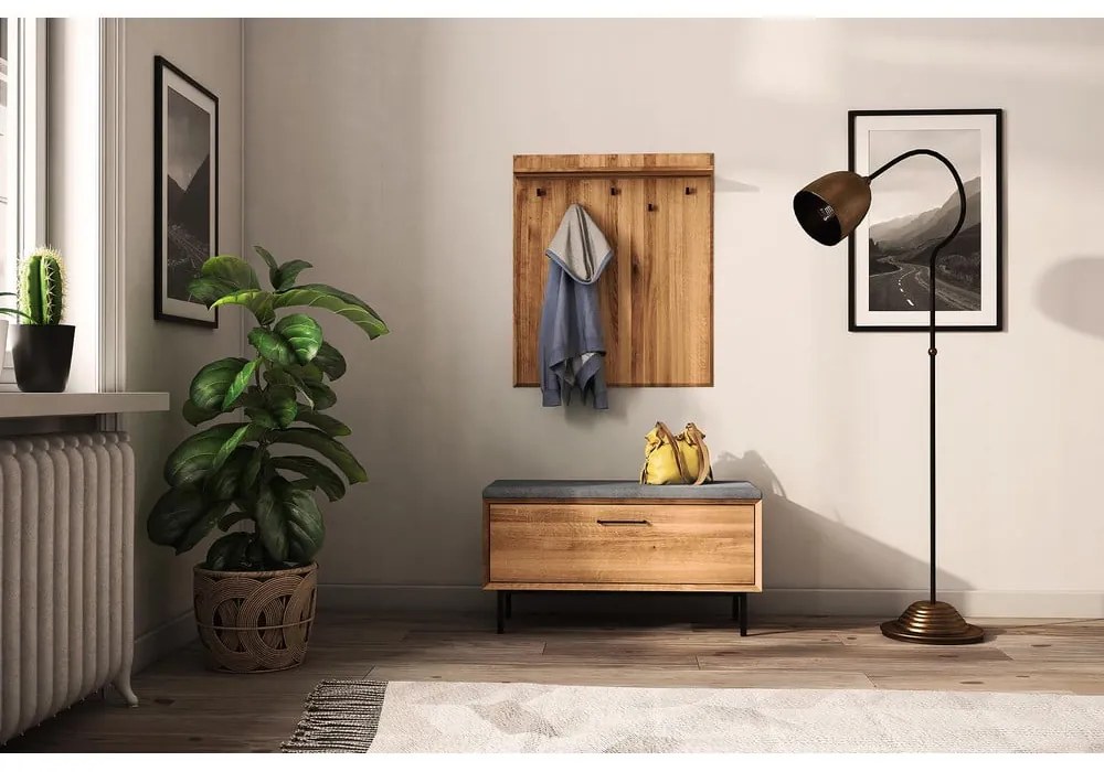 Nástenný vešiak z dubového dreva v prírodnej farbe s poličkou Abies - The Beds