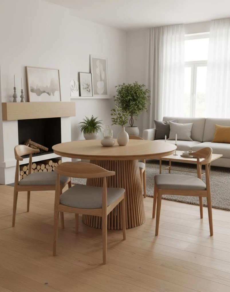 Rozkladací okrúhly stôl Fjord s lamelami, 120 cm–200 cm