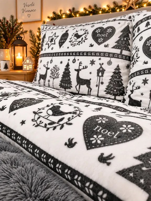 INTERMEDIC SK Posteľná obliečka Mikroplyš Merry Christmas sivá 140x200/70x90 cm – zapínanie na zips