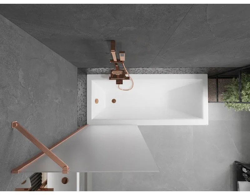 Mexen Next, 1-krídlová vaňová zástena 70 x 150 cm, 6mm sklo námraza, medená matná, 895-070-000-00-30-65