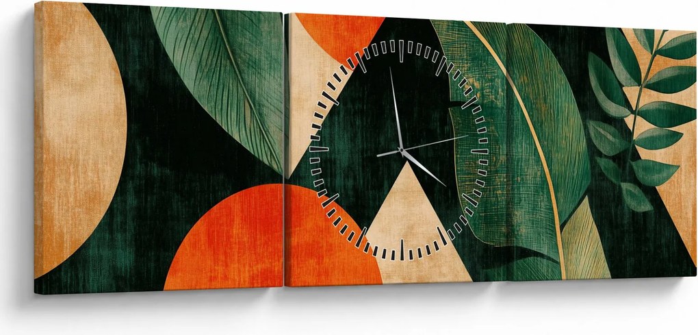 Obraz - Geometrické prírodné motívy II. (s hodinami) (90x30 cm)