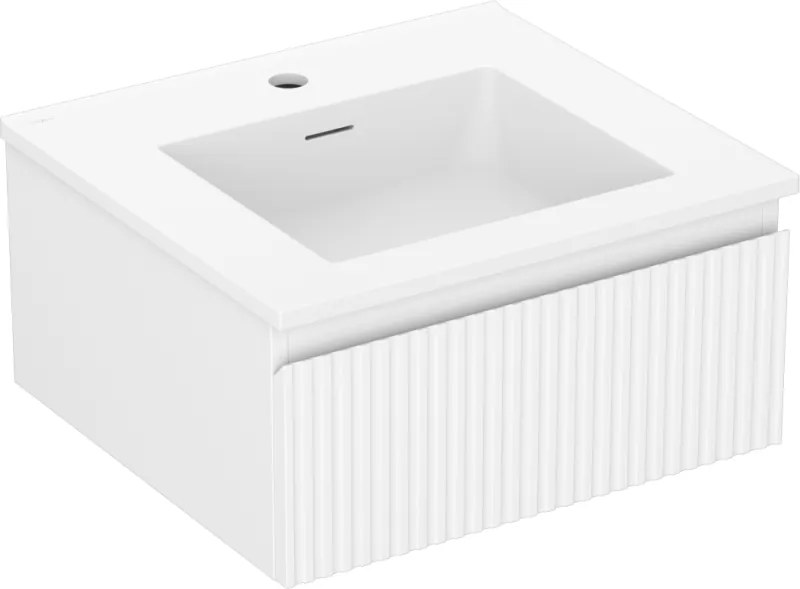 Mexen Rivel, kúpeľňová skrinka 50 cm s umývadlom Otis, 1 zásuvka, drážkovaná, biela matná, 91A20-05023-1-BF01-W18M01