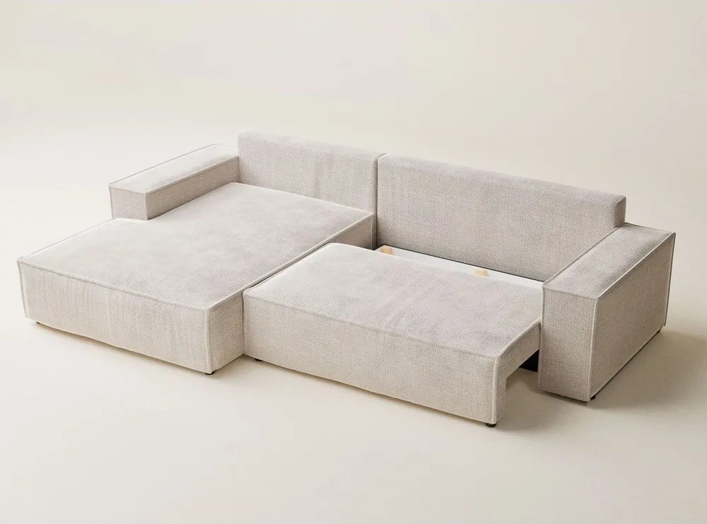 Krémovobiela ženilková rozkladacia/s úložným priestorom rohová pohovka (ľavý roh/s leňoškou) Maze – Maison de Rêve