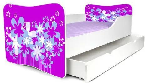 MAXMAX Detská posteľ so zásuvkou KVETY FIALOVÉ + matrac ZADARMO