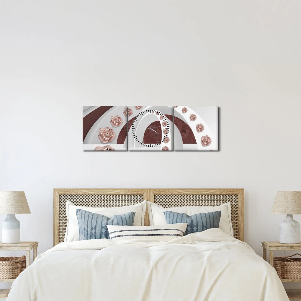Obraz - 3D oblúky s kvetmi (s hodinami) (90x30 cm)